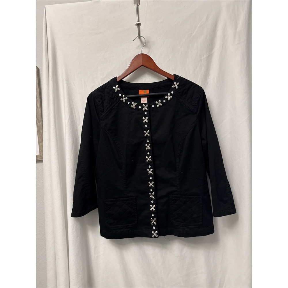 Hearts Of Palm Black Rhinestone Embellished Snap Front Jacket Women's Size 10